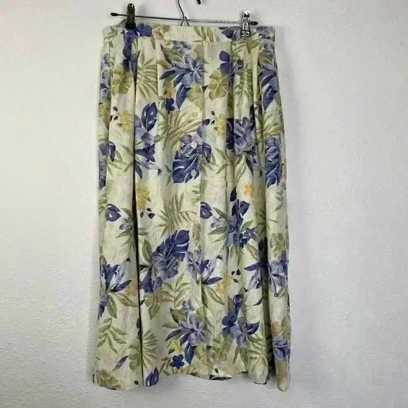 Alfred Dunner Women’s Linen Blend MIDI Skirt Floral Button Front Size 18 - Picture 1 of 6